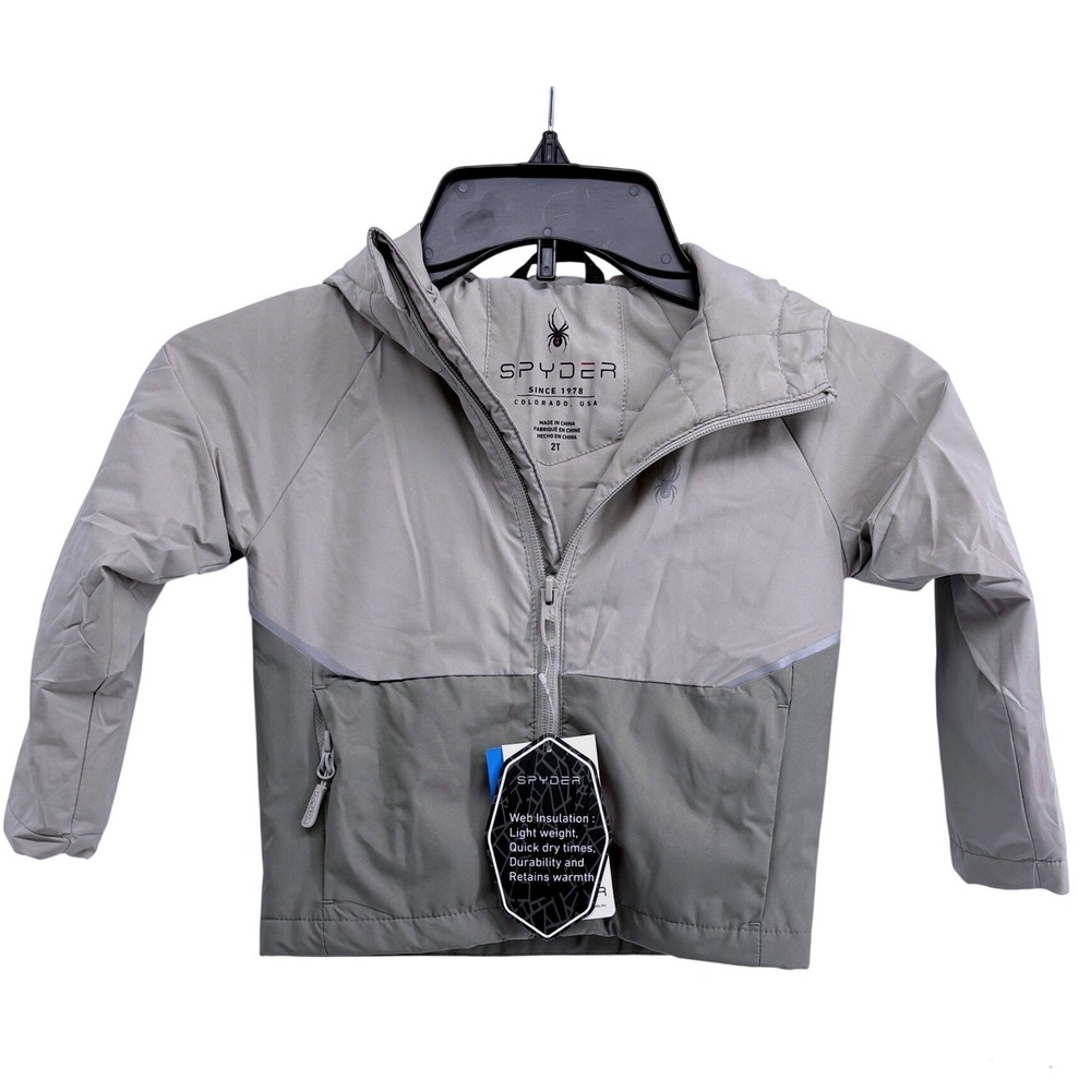 Spyder Lite Kids Hooded Jacket Stone Gray Water Resistant OTSP1008 2T